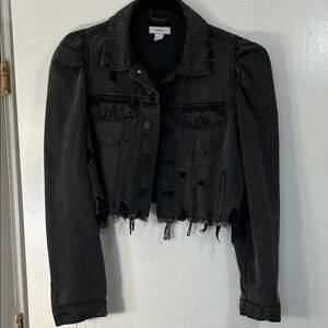 F21 Distressed Cropped Black Denim Jacket size S